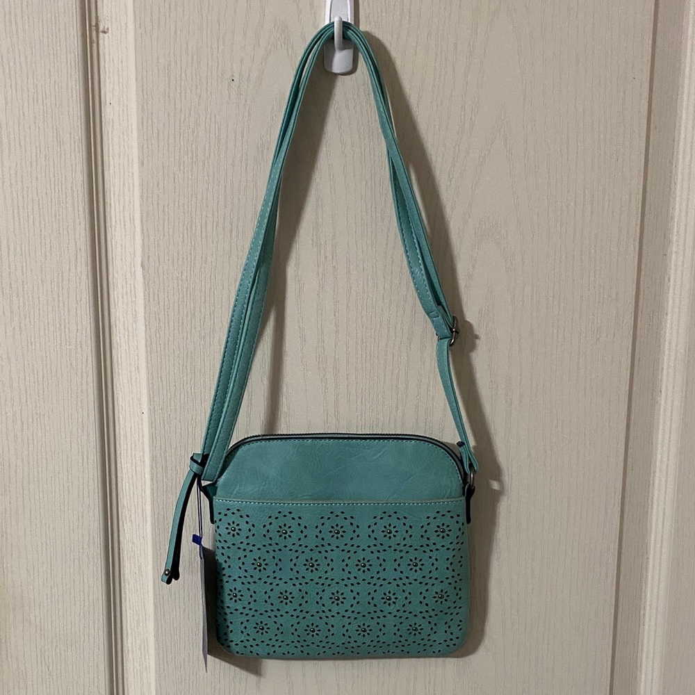 New  Crossbody Teal Blue Purse with beaded  design western